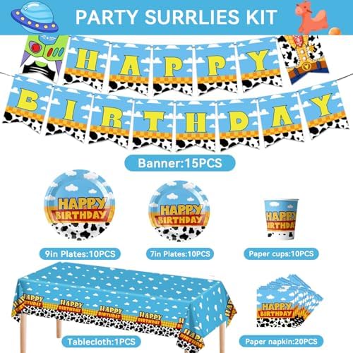Cartoon Cowboy Birthday Supplies, Cute Funny Happy Birthday Tableware for Kid, Party Decoration Supplies with Banner, Tablecloth, Plate, Paper Cup, Napkin - Image 2