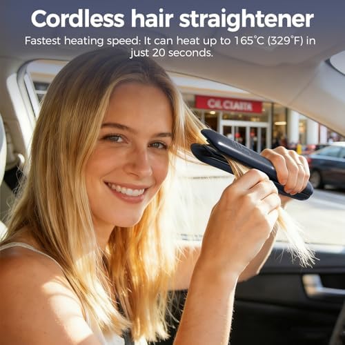 Cordless Hair Straightener, 1 Inch Portable Flat Iron Hair Straightener & Curler, Travel Hair Straighteners for Women, Titanium Floating Plates, Dual Voltage & 20S Fast Heat Up Includes Hair Clips - Image 2