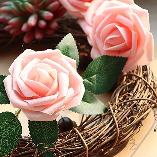 AmyHomie Pink Rose 50pcs Real Looking Artificial Flowers w/Stem - Image 3
