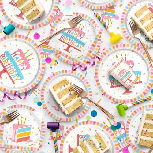 Happy Birthday Party Supplies Set for 25 -Kit with Cake Design Includes Plates, Napkins, Cups, Tablecloth & Banner - for Boys & Girls Birthday Party Decorations - Image 4