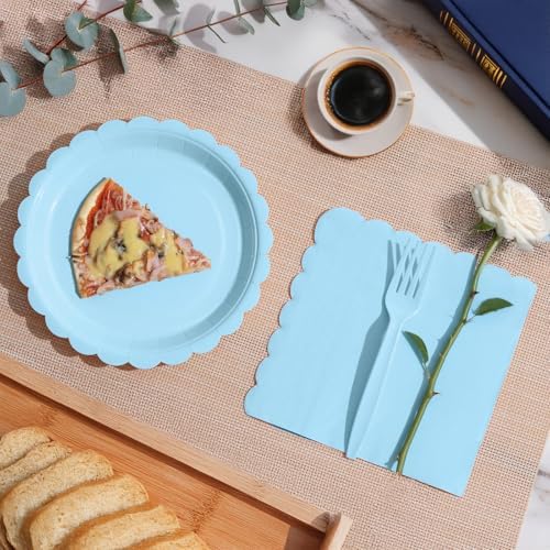 105PCS Light Blue Paper Plates & Napkins Set,7inch Scallope,with Forks - Image 6