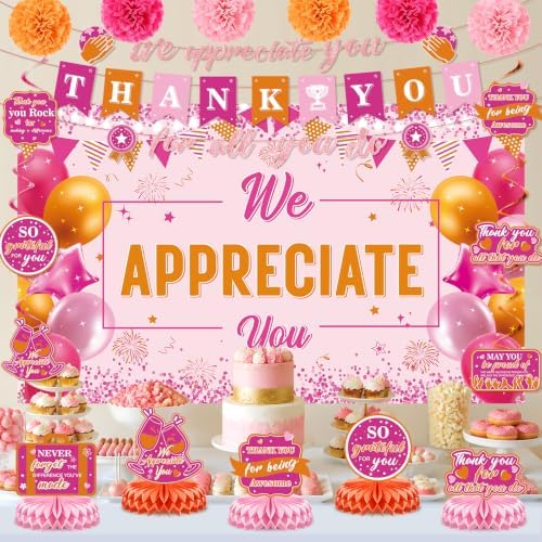 Hot Pink Orange We Appreciate You Party Decorations for Women Thanks Party - Image 2