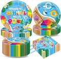 200pcs Goodbye School Hello Pool Plates Napkins End of School Year Party Tableware Set School's Out Disposable Decoration Summer Pool Dessert Plates Serve 50 Guests for Birthday Party Supplies by CHUNNIN