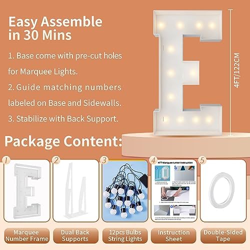 4FT Marquee Letters, Large Light Up Letters E for Marry Me Party Decor - Image 5