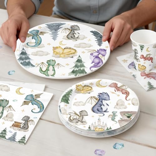 218Pcs Dragon Birthday Party Decorations Tableware Set Serves 25 Guests, Dragon Party Supplies Includes Banner, Backdrop, Plates, Tablecloth, Cake Topper, Cupcake Toppers - Image 5