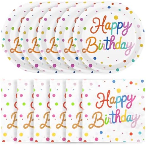 50 Pcs Happy Birthday Paper Plates and Napkins Disposable Party Decorations by NatNarr