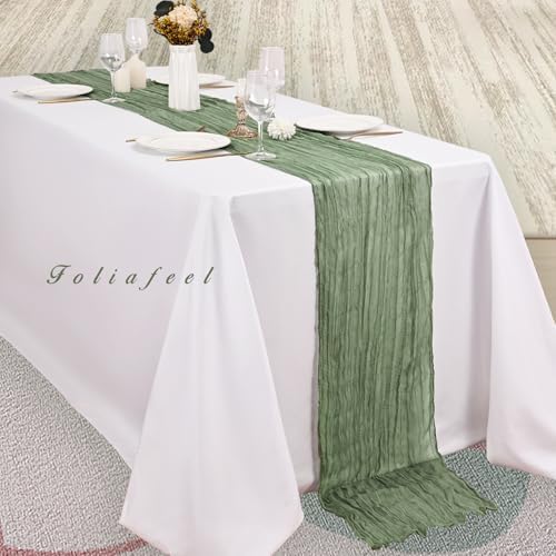 20 Pack Sage Green Cheesecloth Table Runner 10FT Rustic Gauze Fabric Cheese Cloth Table Runner for Wedding Bridal Baby Shower Table Decor 20 x 120 Inch Long Boho Sheer Birthday Party Table Decorations - Image 4