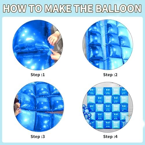 25PCS Navy Blue and Pearl Blue Square Foil Balloons Wall - Image 6