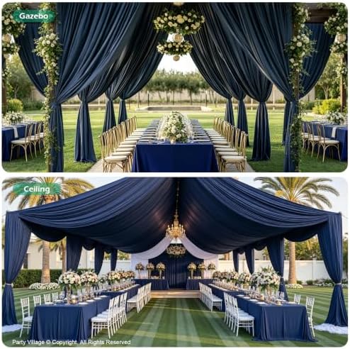 10 Panels 5ft(W) x 20ft(L) Navy Blue Ceiling Drapes for Wedding Parties - Image 4