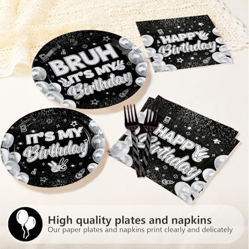 96pcs Black and White Bruh Birthday Party Decorations, Serves 24 - Image 4