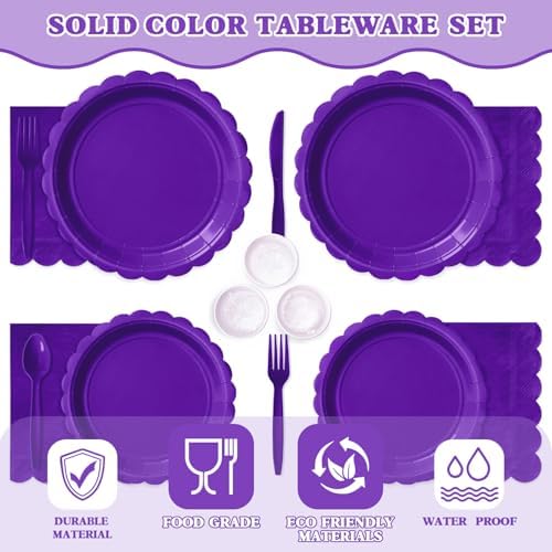 Vyntra 350 Pcs Purple Paper Plates and Napkins Party Supplies - Image 3