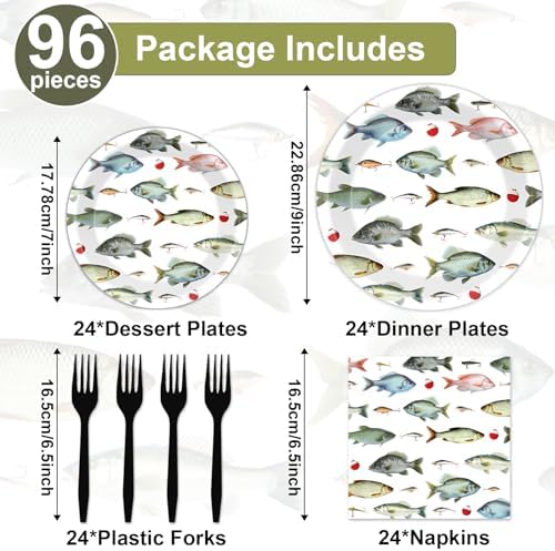 96Pcs Gone Fishing Party Plates and Napkins Fishing Themed Birthday Party Supplies for Little Fisherman Paper Dessert Plates Gone Fishing Tableware for 24 Guests for Ofishally One Party Decorations - Image 2