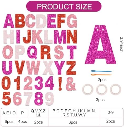 BEISHIDA Glitter Red Pink 116 PCS A-Z DIY Letter Custom Banner Party Decor - Image 3