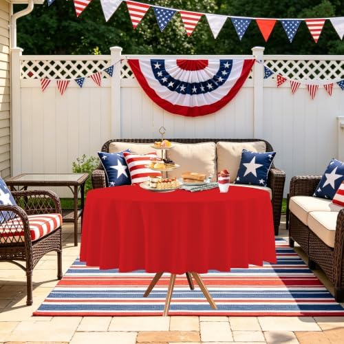 3 Pack Red White and Blue Round Plastic Tablecloth - Image 4
