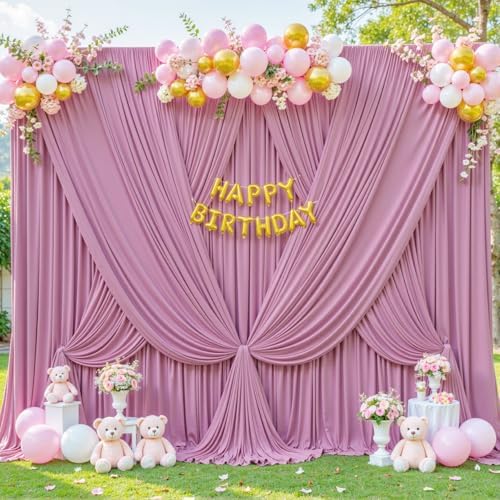10 Panels Dusty Pink Backdrop Curtain for Wedding Parties Wrinkle Free Pink Photo Curtains Backdrop Drapes Fabric Decoration for Birthday Party Baby Shower 50ft(W) x 10ft(H) - Image 3