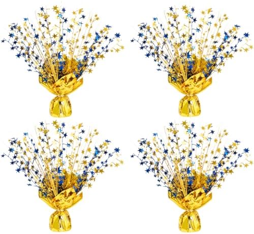 4 Pack Metallic Foil Spray Centerpiece Stars for Wedding, Birthday, Anniversary, Christmas Table Decor, Holiday Festival Baby Shower Graduation Mantle Party Decorations (Gold&Blue) by Unknown