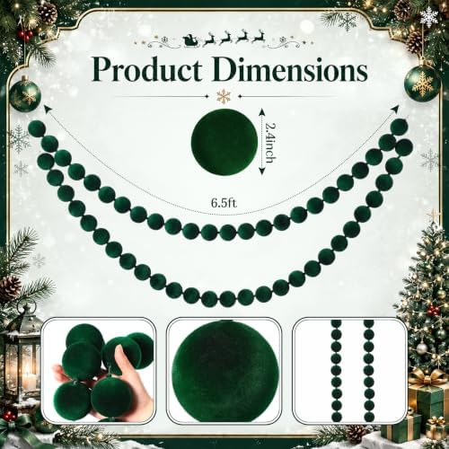 Canlierr 2 Pcs 6.5ft Christmas Velvet Ball Garland Mantle Decorations 60mm - Image 2