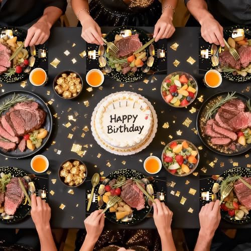 Black and Gold Happy Birthday Party Plates, 168PCS Birthday Party Supplies - Image 6