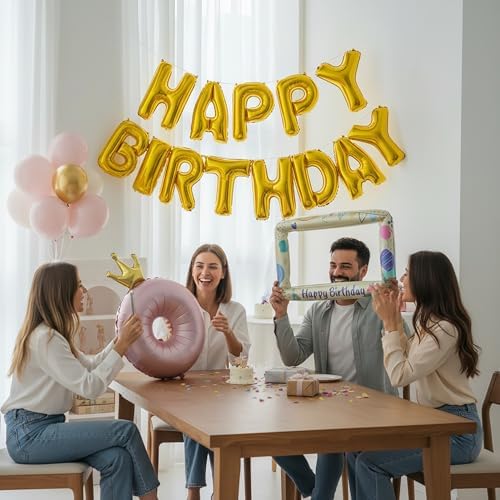 Gold Happy Birthday Banner Foil Letter Balloon, 14 Inch 3D Inflatable Party Decor Reusable Mylar Foil Letters, Birthday Decorations for Women Men Kids (Birthday Banner 2) - Image 6