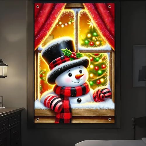 BlissYard Snowman Red Plaid Scarf Christmas Banner 31x47 Fabric - Image 4