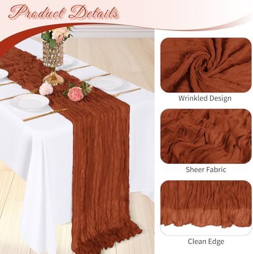 6 Pack Terracotta Cheesecloth Table Runner, 17 x 108 inch, Semi Sheer Boho Cheese Cloth Fabric Table Runner Bulk for Wedding, Birthday, Party, Holiday, Home Decor (Terracotta) - Image 4