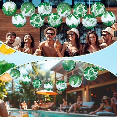 Panelee 12 Pcs Tropical Party Decorations Palm Leaves Paper Lanterns 8 Inch Hawaii Luau Summer Hanging Round Lanterns Decorations for Tropical Party Indoor Outdoor Decor - Image 5