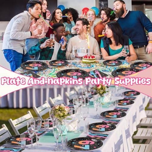 Hushee 96 Pcs 67 Birthday Plates and Napkins Party Decoration, Blue Pink - Image 5