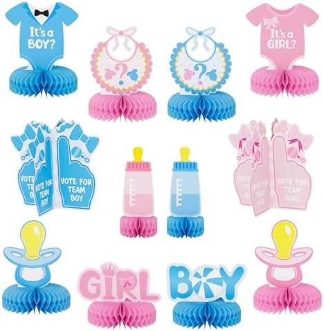 12 Pcs Baby Gender Reveal Table Decorations, Boy or Girl Centerpieces for Tables Honeycomb Centerpieces Blue and Pink Table Decor for Baby Shower Pregnancy Announcements Newborn Party Supplies by Adeyoo