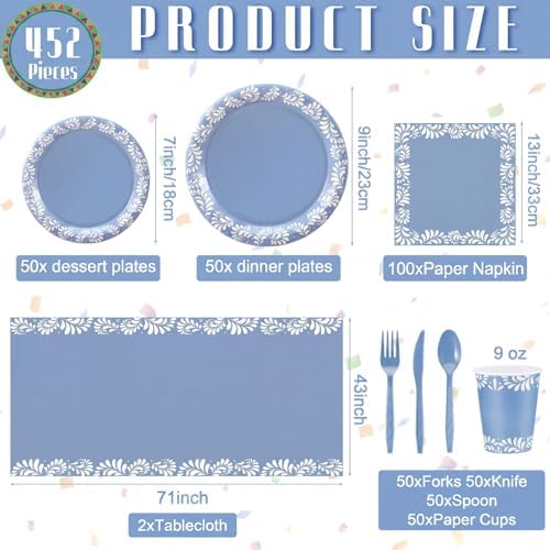 Vesici 452 Pcs Blue Cielito Lindo Party Decorations Tableware Set Serves 50 - Image 3
