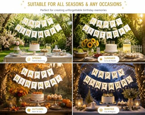 Letjolt White Golden Happy Birthday Banner Party Decorations 13 Pcs - Image 5