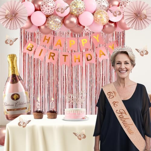 Juesly 60th Birthday Decorations for Woman, 51pcs 60 Year Old Party Set - Image 2