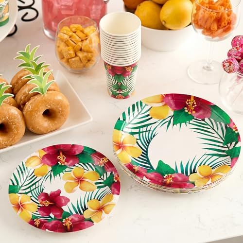 80 PCS Floral Paper Plates, Hawaiian Floral Paper Plates and Napkins Party Supplies for Hawaiian Party Birthday Summer, Serve for 20 Guests - Image 6