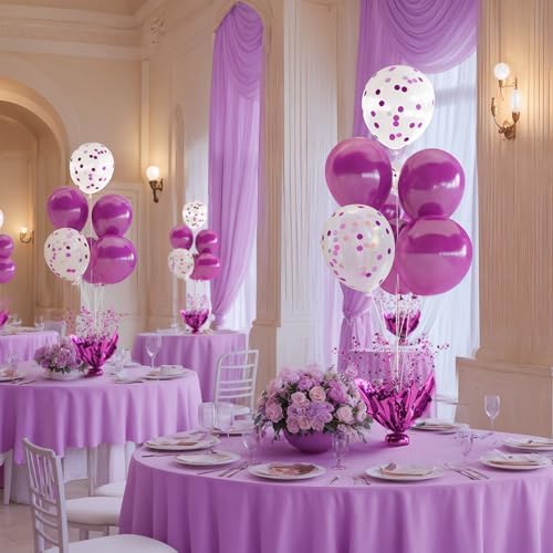 2 Set Purple Table Balloons Centerpiece with Purple and Confetti Balloons Stand Kit for Birthday Party Baby Shower Wedding Bridal Shower Prom Cake Table Decorations - Image 3