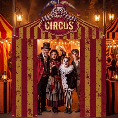 Peryiter 3 Pcs Halloween Door Decorations Spooky Circus Porch Banner - Image 5