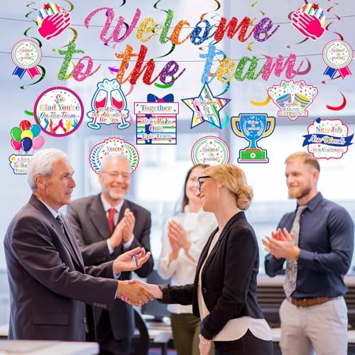 Welcome To The Team Banner - Colorful Decorations With Hanging Swirls for New Employee, Office Newcomers, Staff Party - Supplies for Office Party Decoration - Image 3