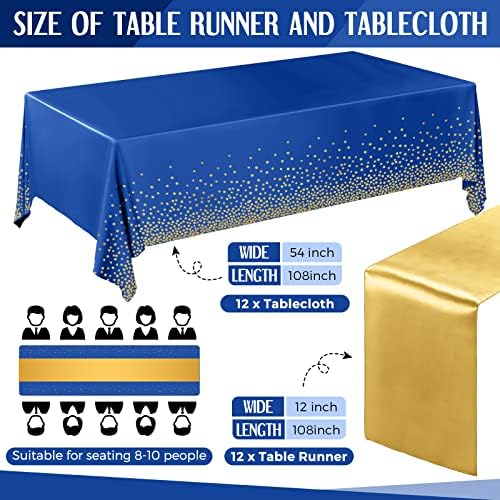 Breling 8 Pack Navy Blue and Gold Tablecloths and Satin Runners Set - Image 2