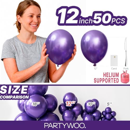 PartyWoo Metallic Purple Balloons 50pcs Chrome Purple Color 12 Inch - Image 6