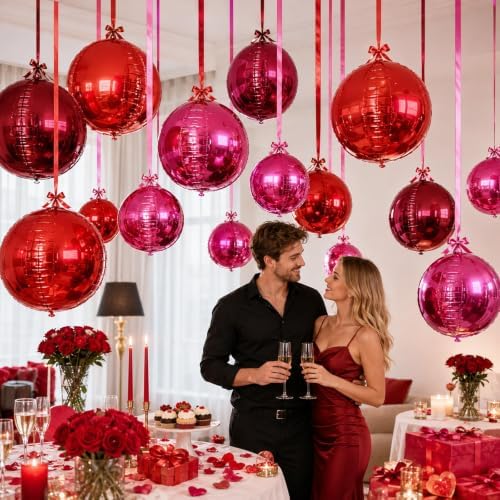 Togvu Burgundy Red Pink Balloons, 15PCS Different Sizes 4D Metallic Balloon - Image 3