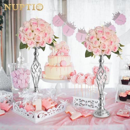 NUPTIO Silver Centerpiece Stand for Table, Twist Style , 20.5" Tall, 2 Pcs - Image 3