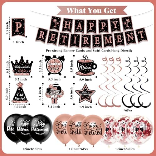 Retirement Party Decorations for Women, Pre-Assembled Rose Gold Black Set. - Image 6