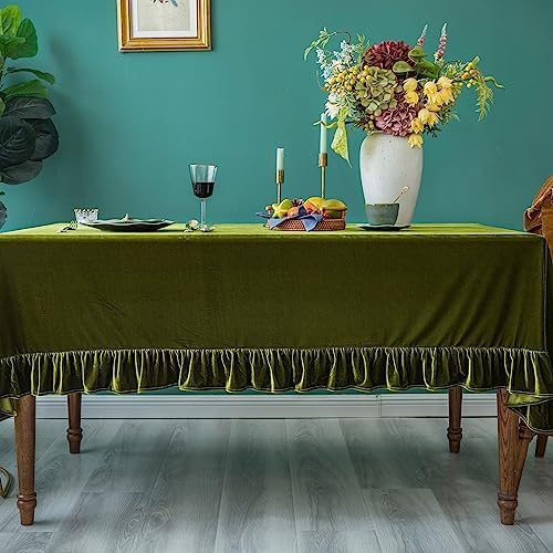 GLORY SEASON Velvet Tablecloth Luxurious Solid Rectangle Table Cloth,Oblong Retro Farmhouse Ruffle Tablecloths Washable Table Cover for Party Wedding Baby Shower Kitchen Dinning Tabletop Decoration - Image 4