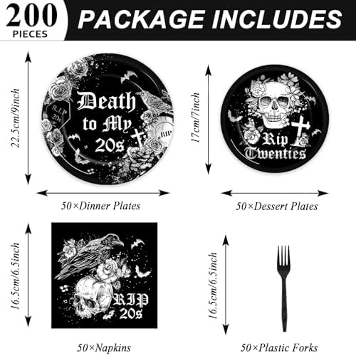 50 Guests 30th Birthday Plates and Napkins Party Supplies Death to My 20s Party Decorations Rip To My 20s Disposable Tableware Set Death To My Twenties Dinnerware Favor for Men Women, 200PCS - Image 2