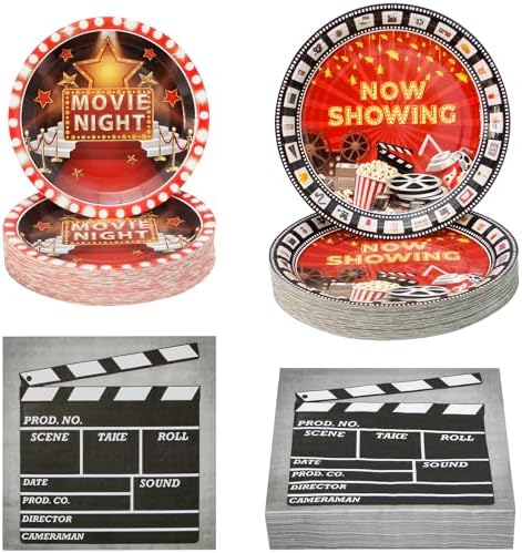 180Pcs Movie Night Party Supplies Paper Plates and Napkins Serve 60 by Hpscdyo