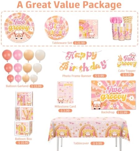 Cocomigo 268pcs Two Groovy Birthday Decorations, Serves 25 - Image 3