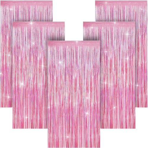 5 Pack 3.28ft x 6.56ft Glitter Pink Tinsel Foil Fringe Curtains, Photo Booth Backdrop Party Decorations for Birthday Wedding Baby Shower Graduation Valentines Day New Years by Unknown