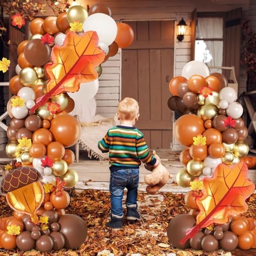 2 Set Fall Balloon Arch Kit Adjustable Fall Column Stand Thanksgiving Balloon Towers with Pinecone Maple Leaves Balloons for Thanksgiving Autumn Harvest Baby Shower Birthday Party Decoration - Image 6
