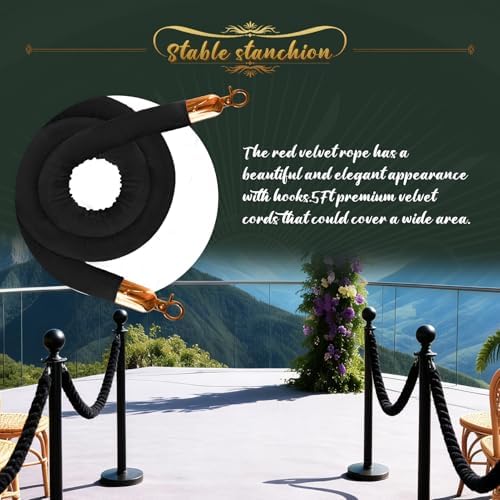 4 Pcs Black Stanchions with Velvet Ropes with 3 Pcs 5 Ft Black Velvet Ropes Carpet Ropes Posts Stanchion Set for Crowd Control Barriers for Weddings, Events, Hotels, and Party Decor - Image 4