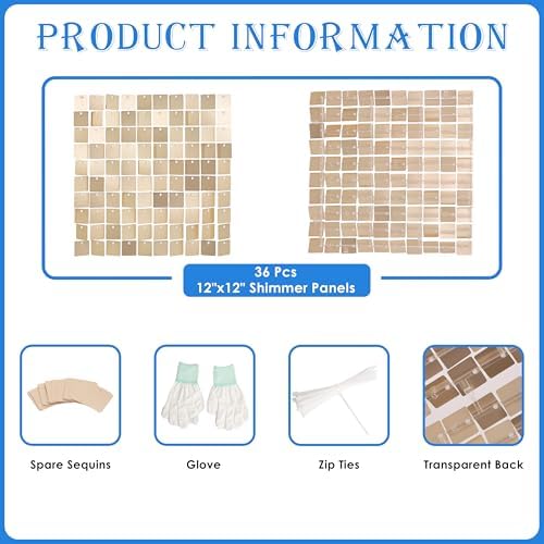 Champagne Gold Shimmer Wall Backdrop, 36pcs Sequin Panels - Image 2