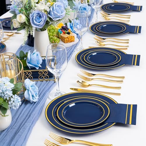 NOCCUR 200PCS Navy Blue Plastic Plates for 100 Guests - Include 100PCS 10" Dinner/ 100PCS 7" Dessert Disposable Plates Heavy Duty - Ideal for Party/Graduation/Memorial Day - Image 6