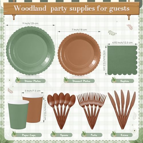 Zhehao 175 Pcs Woodland Paper Plates and Napkins Party Supplies - Image 3